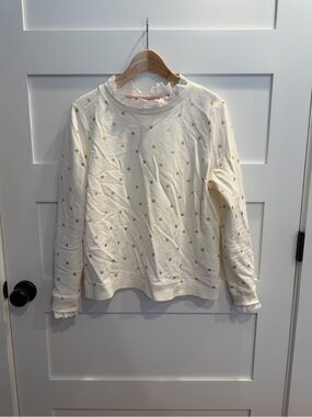 Boden Cream Top with Ruffle Eyelet Lace Details
